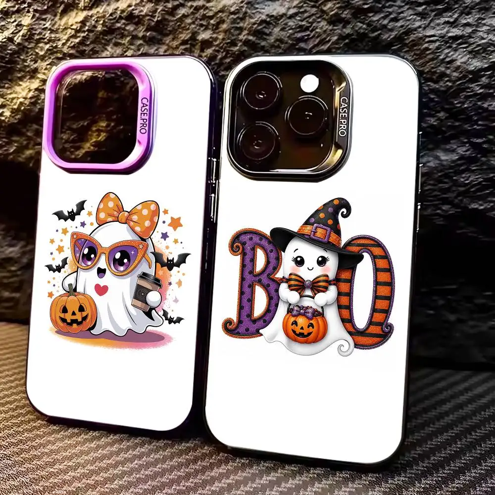 S-Sparkling Ghost pattern Phone Case For iPhone 17,16,15,14,13,12,11 Plus,Pro Max,Colored Silver Phone Case
