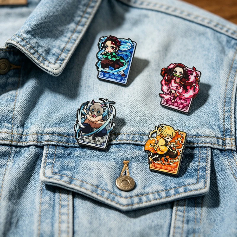 New 4pcs cartoon series Ghost Killing Blade peripheral badges anime alloy brooch bag pen clothing accessories Demon Slayer badge