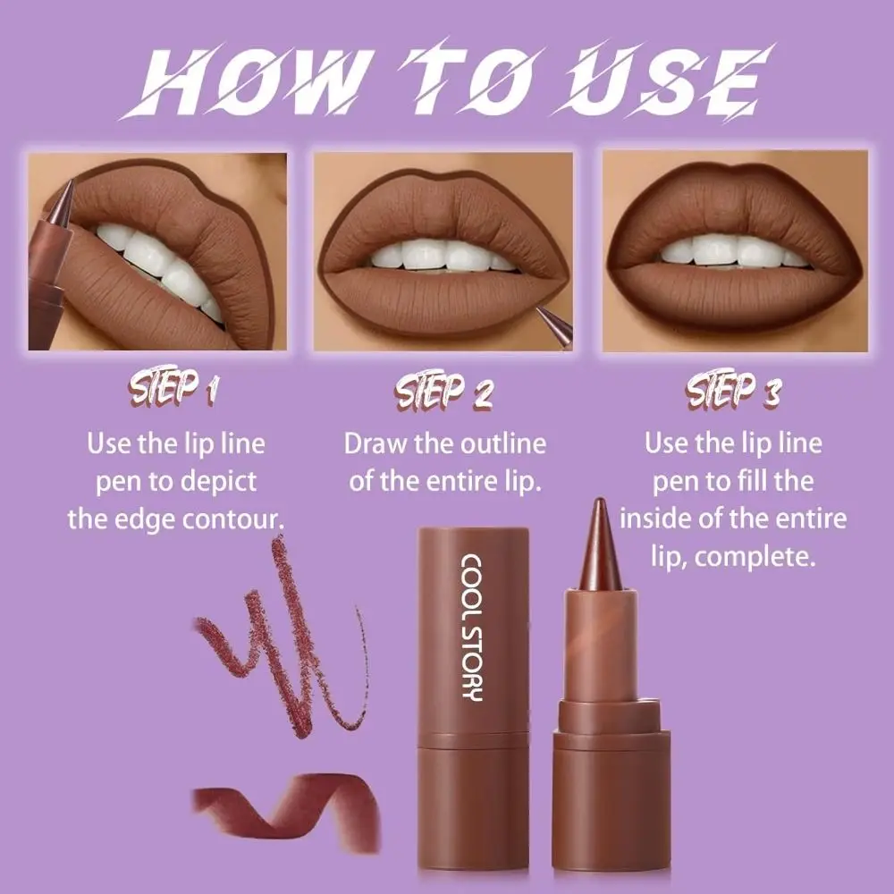 Crayon Shape 3-in-1 แต่งหน้า Lip Perfect Contour Gradient Effect Matte Lip Liner กันน้ํา Tapered Tip อายไลเนอร์สําหรับผู้หญิงแต่งหน้า