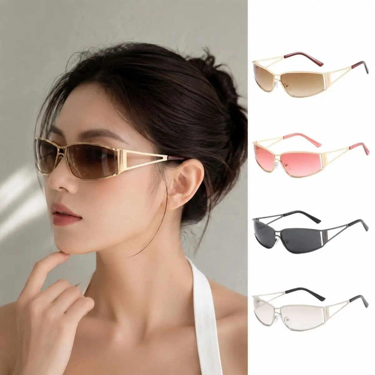 New Y2k Sunglasses Women Men Metal Brand Designer Gradient Goggle Sun Glasses Steampunk Shades Eyewear UV400