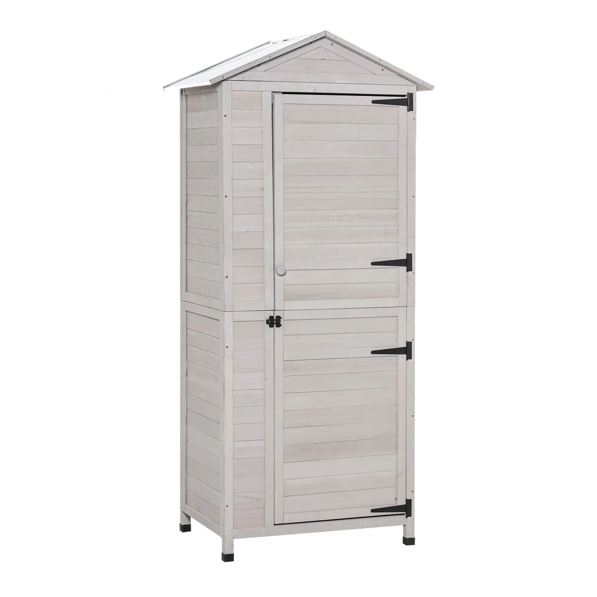

For Outsunny Garden Cabinet Light Gray Wooden 4-Tier Backyard Storage Shed 3 Shelves Lockable Organizer Tin Roof Magnetic Latch