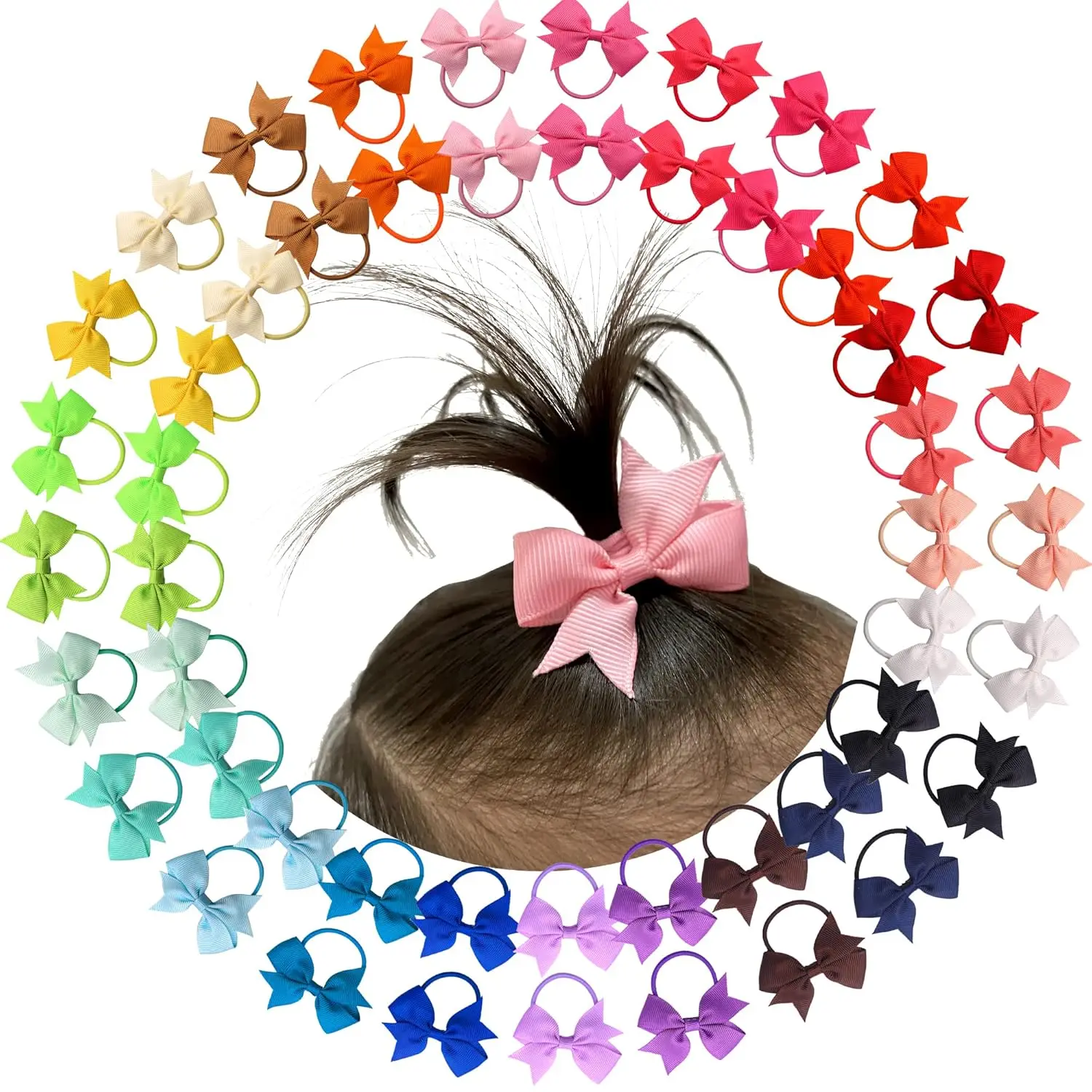 

Baby Hair Ties with Bows 50pcs 2inch Small Elastic Bands for Infants Toddler Girls Ponytail Holders