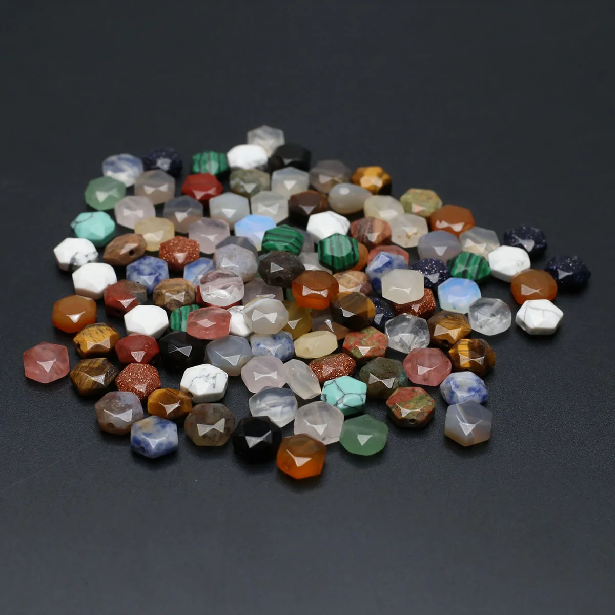 100PCS Wholesale Exquisite Natural Stone Faceted Hexagonal Loose Spacer Beads Jewelry Making DIY Necklace Bracelet Accessories