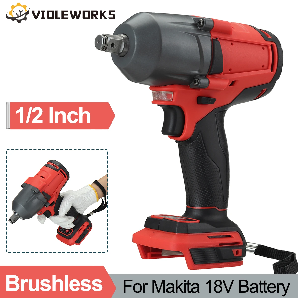 1000N.m Torque Brushless Electric Impact Wrench 1/2inch Socket Wrench Variable Speed Rechargeable For Makita 18V Battery