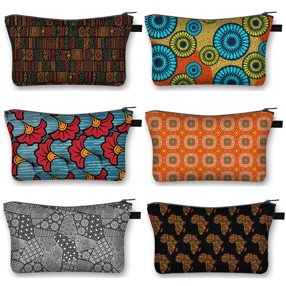 Estuche de cosméticos con patrón étnico Tribal Afro para mujer africana, bolsa organizadora de maquillaje, bolsa de aseo para mujer, bolsas de servilletas sanitarias para mujer