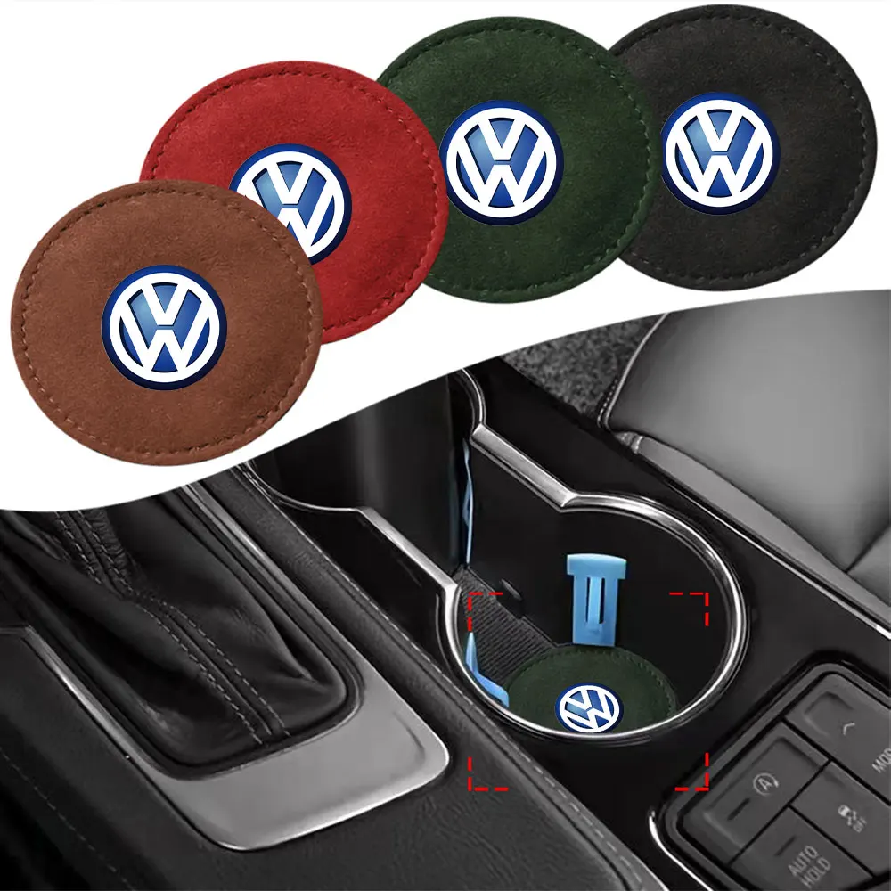 2Pcs Car Fur Water Coaster Pad Anti-Slip Cushion Drink Mat For Volkswagen Golf 4 5 Passat b7 b8 Polo Tiguan L Lavida Tharu Jetta