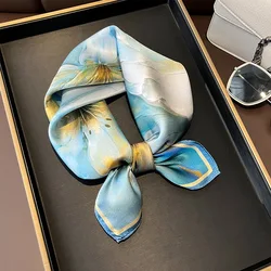 Hot Sale 2025 Brand 100% Silk Scarf Women Neck Hair Foulard Square Headband Hijab Print Poncho Scarves Bandana Fashion 53cm