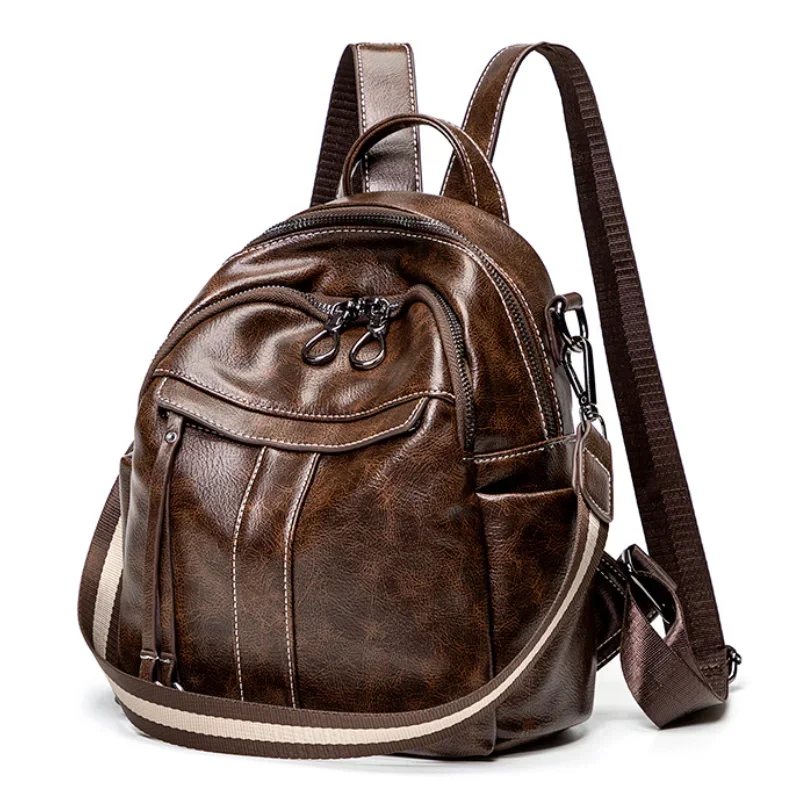 Genuine Leather Backpack Small Women\'s Backpack Soft High Quality Cowhide Shoulders Bag Fashion Zipper Design Bag