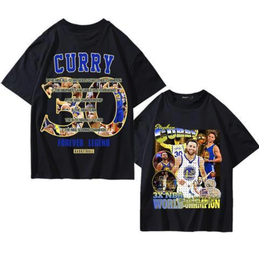 Steph Curry 30 Kurzarm Baumwolle T-Shirt Herren und Damen Basketball Hip Hop Sommer lose Big Head Halbarm T-Shirt