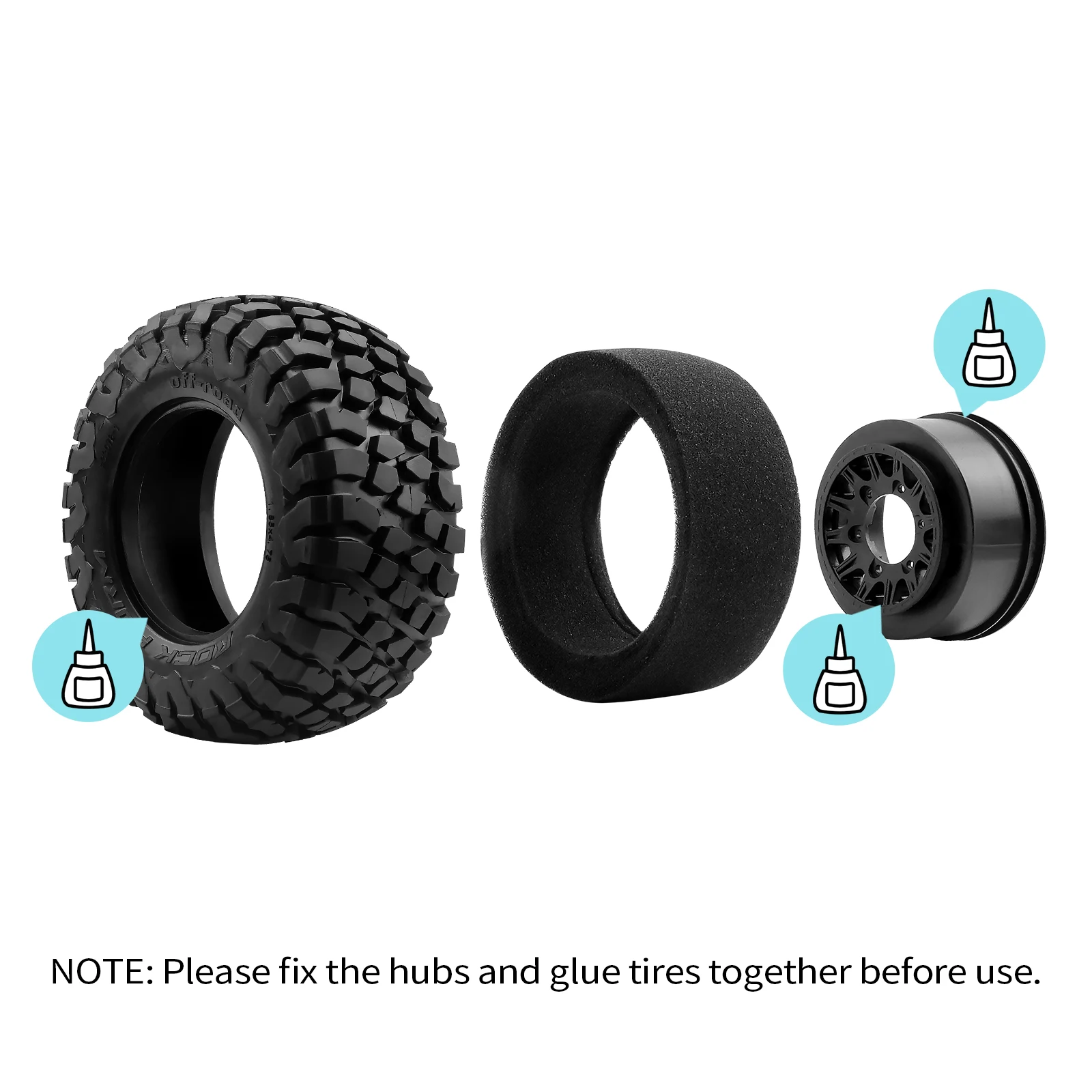 DashRC Truck Wheels Tires Set, 12mm 14mm 17mm Hex Replaceable Tires for 1/10 RC Truck Slash 2WD 4x4 Arrma Senton Losi Upgrades