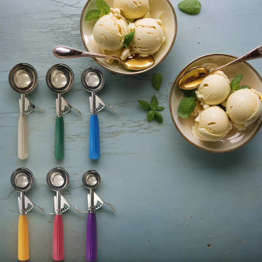 

Stainless Steel Ice Cream Ball Scoop Rust-proof Ice Cream Scoop with Trigger Ice Cream Spoon for Watermelon Fruits