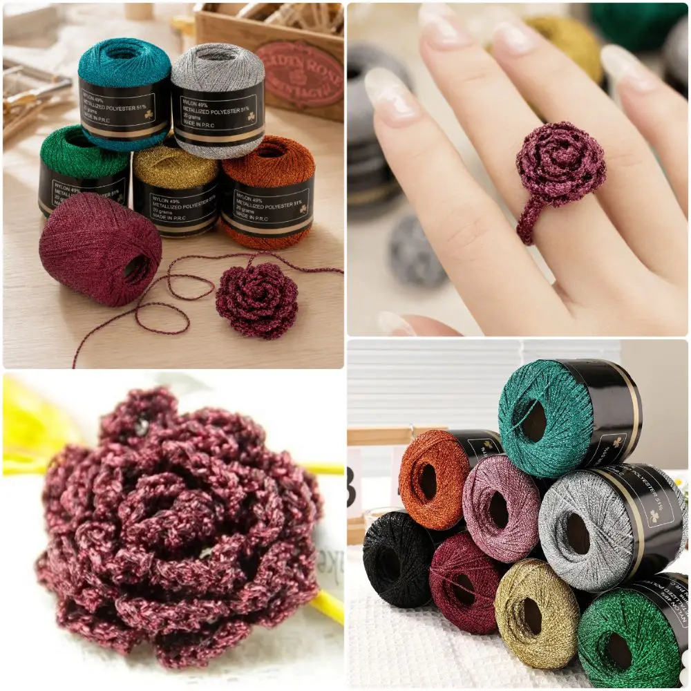 Metallic Color Gold Silver Thread 1mm 120M Multicolor Crochet Knitting Yarn Handmade Material DIY Craft Supply Round Strand Line