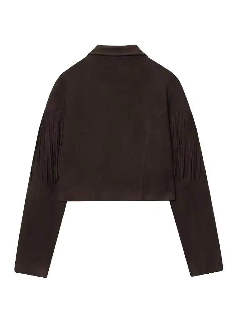 HH Frauen Winter Neue Mode Vintage Wildleder Wirkung Puffy Schulter Schlank Stehkragen Jacke Weibliche Elegante Einfache Khaki Blazer Mantel