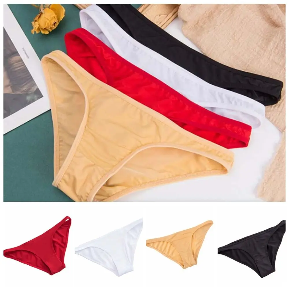 Casual Triangle Low-waist Panties Thin Breathable Simple Solid Underpants Thong Cotton Crotch Milk Silk Underwear Gifts