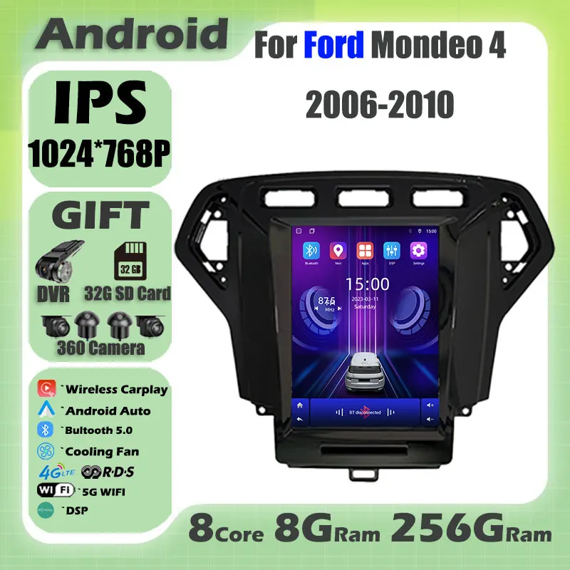 IPS Android 14 For Ford Mondeo 4 2006-2010 Carplay Car Radio Multimedia Video Player Navigaion GPS Stereo