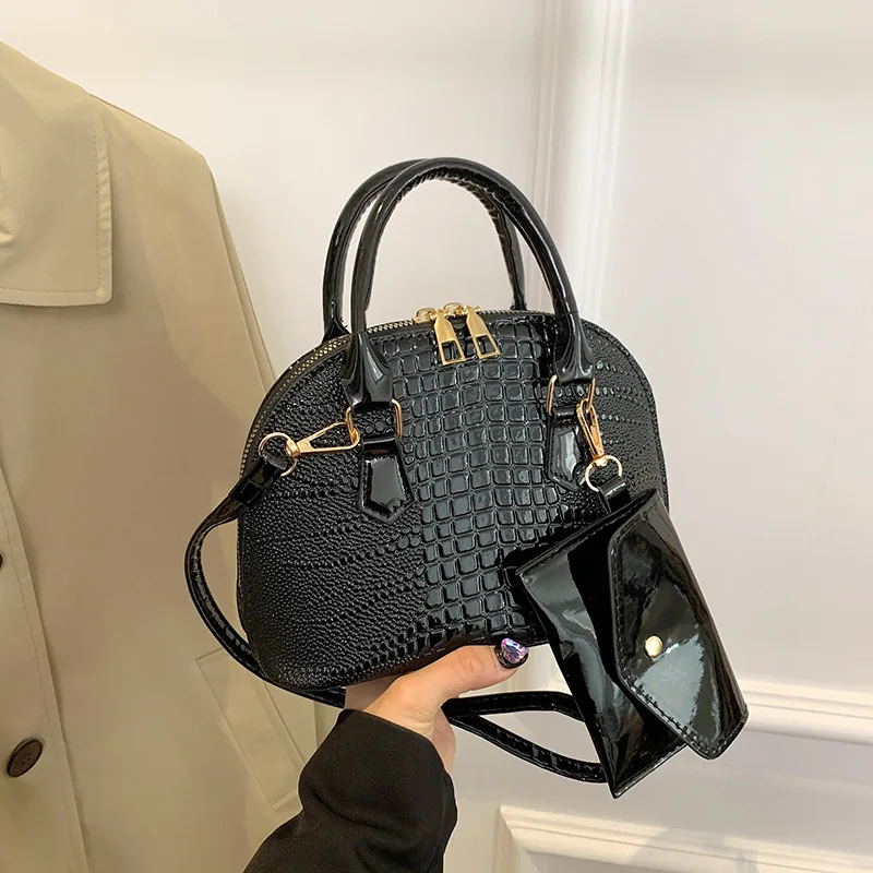 

Vintage Leather Texture Handbag with Matching Mini Pouch Gold Zipper Minimalist Top Handle Bag Fashion Crossbody Purse for Women