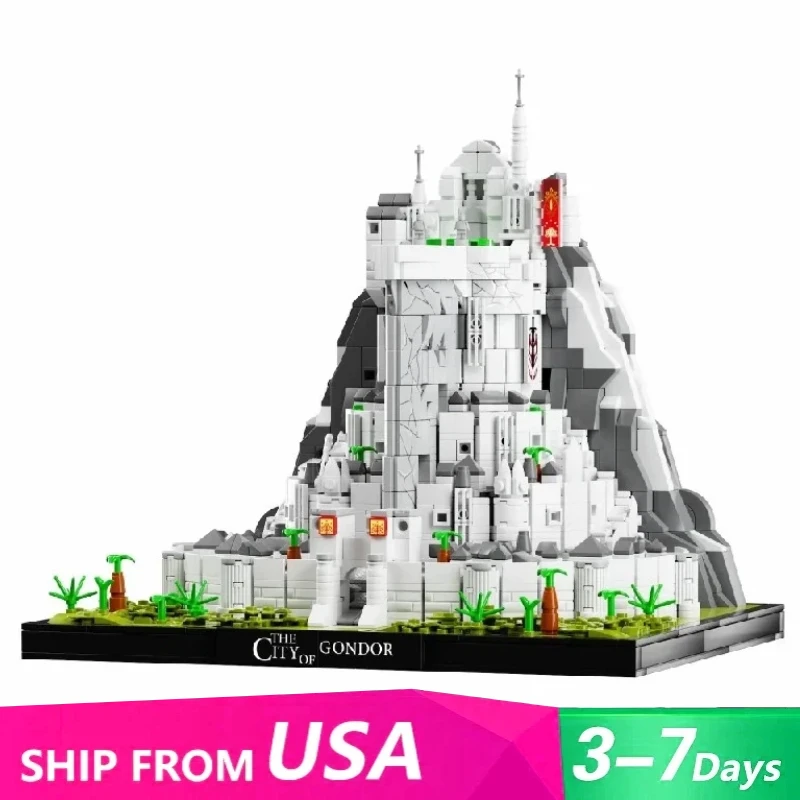 

2211 шт. Minas White City Tirith, строительные блоки, кольца для фильмов, вид на улицу, замок, модульная модель архитектуры, игрушки-головоломки, подарки для детей