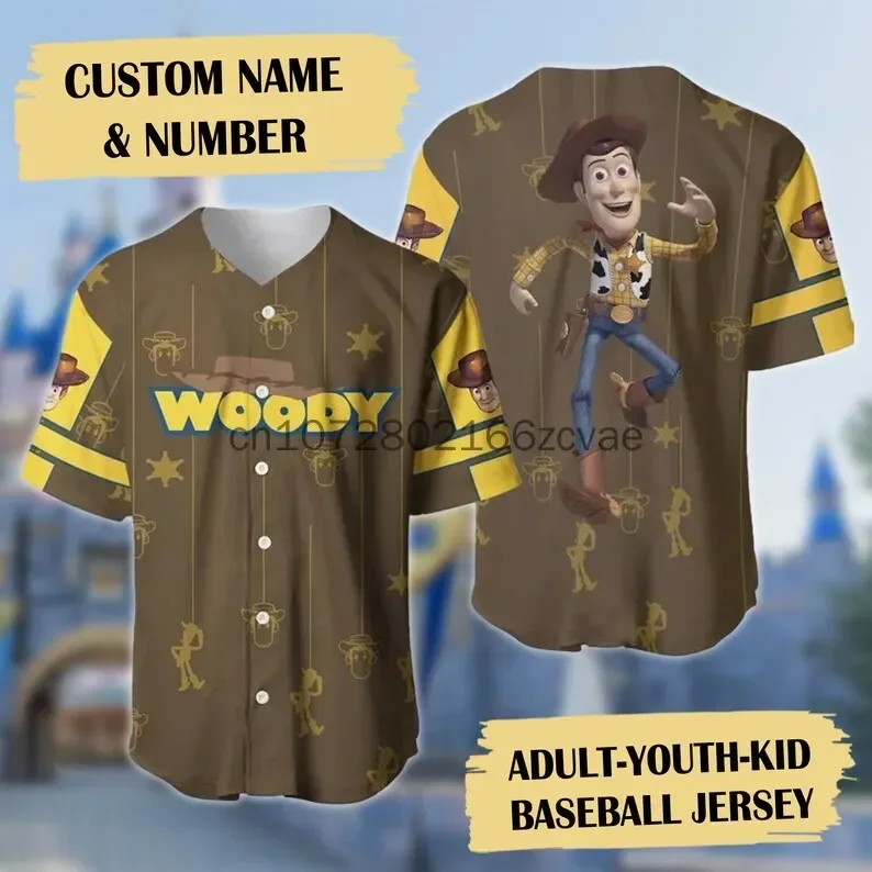 Disney Toy Story Woody Baseball Jersey Streetwear Fashion Summer Men\'s And Women\'s Free Customized Short Sleeve Baseball shirt