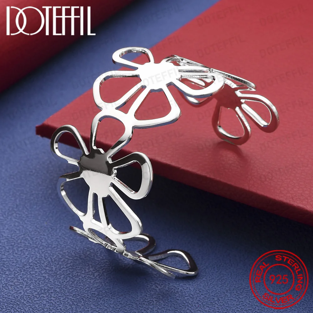Großer Armreif aus 925er-Sterlingsilber mit Blumenmuster für Damen, Hochzeit, Verlobung, modischer Charme, Party-Schmuck