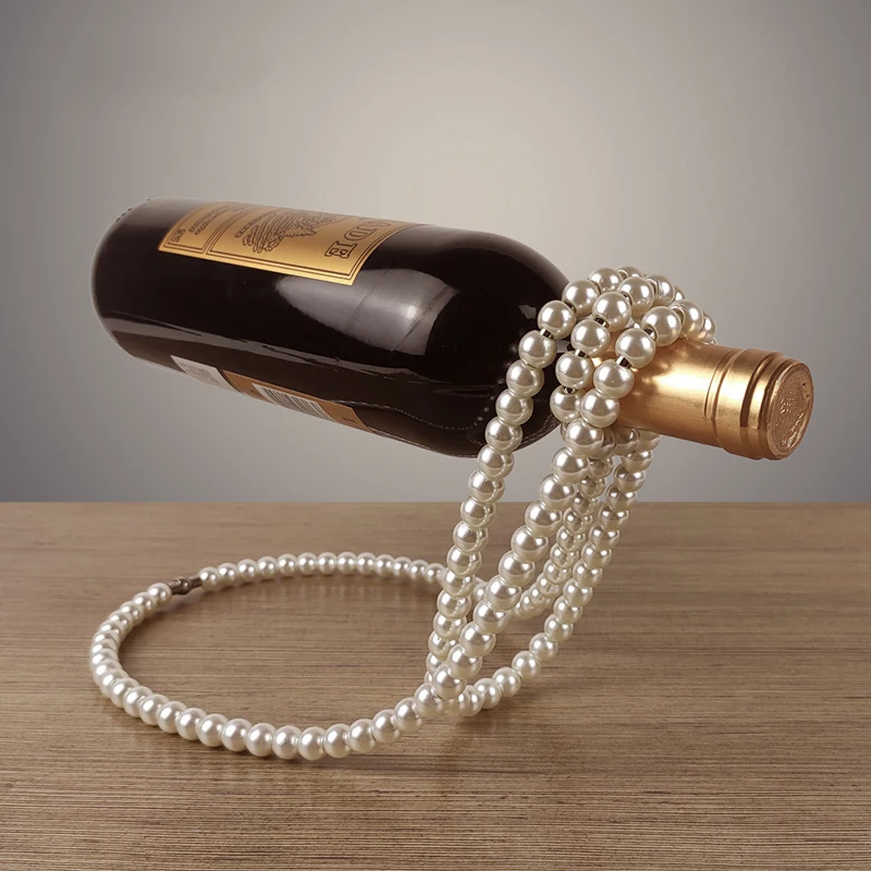 

New Pearl Necklace Wine Rack Hanging Suspension Wine Bottle Holder Stand Luxury Magic Metal Resin Rack Home Desktop Decoration