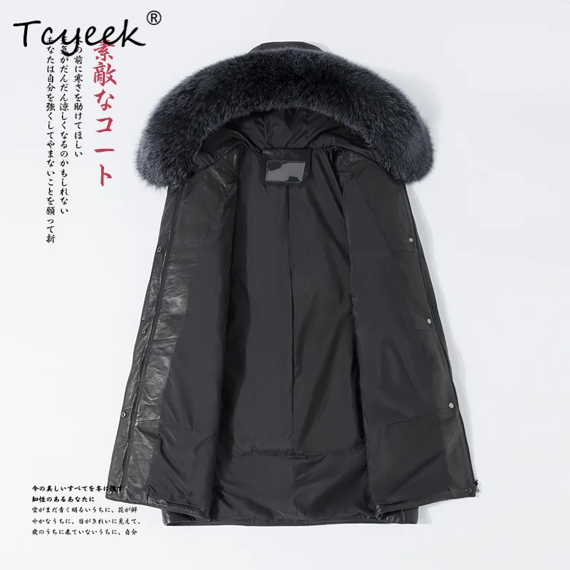 Tcyeek Schapenvacht Herfst Winter Capuchon Vos Bontkraag Zwart Middellang Dames Witte Eendendons Jas Casacas Para Mujer Invierno