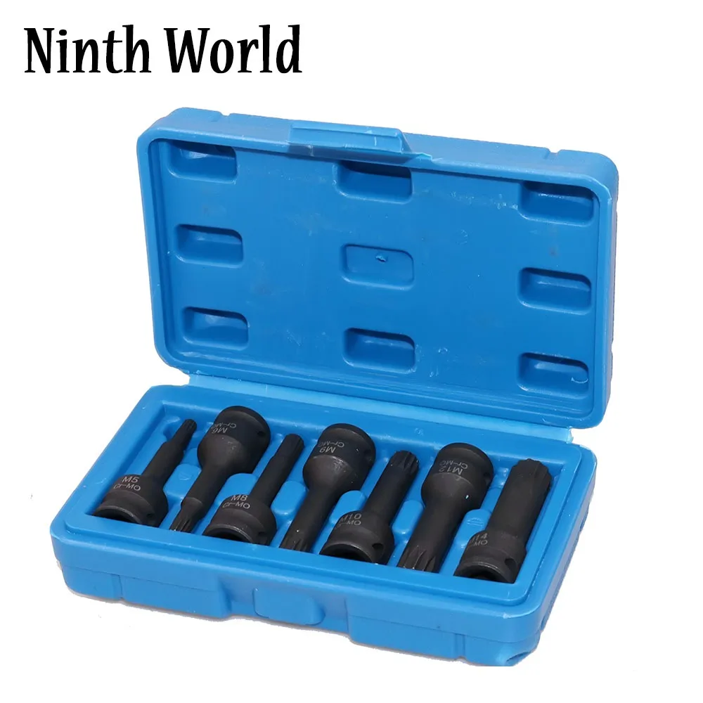 6pcs 3/8-Inch Drive Cr-Mo Metric Allen Hex Driver Impact Spline Bit Socket Set Size T20-T60 M5-M14