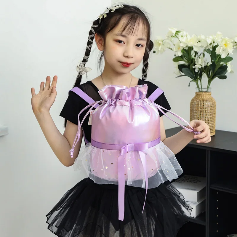 

Kids School Backpack Sweet Ruffled Edge Girls Bowtie Ballet Drawstring Bag Children's Fashion Dance Causal Kindergarten Backpack