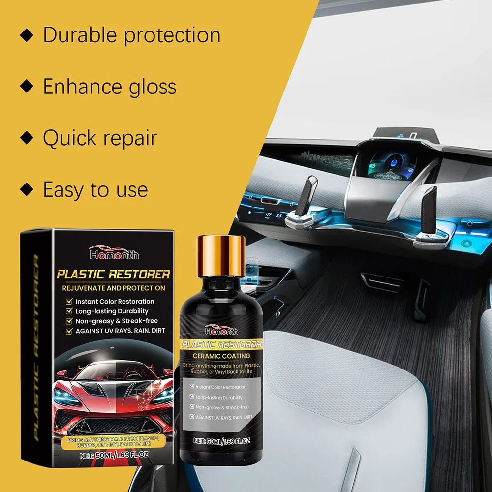 Restaurador de plástico, productos de limpieza de automóviles, restaurador de cuero, revestimiento cerámico automotriz, agente de restauración de plástico, reparación de brillo, 50ml