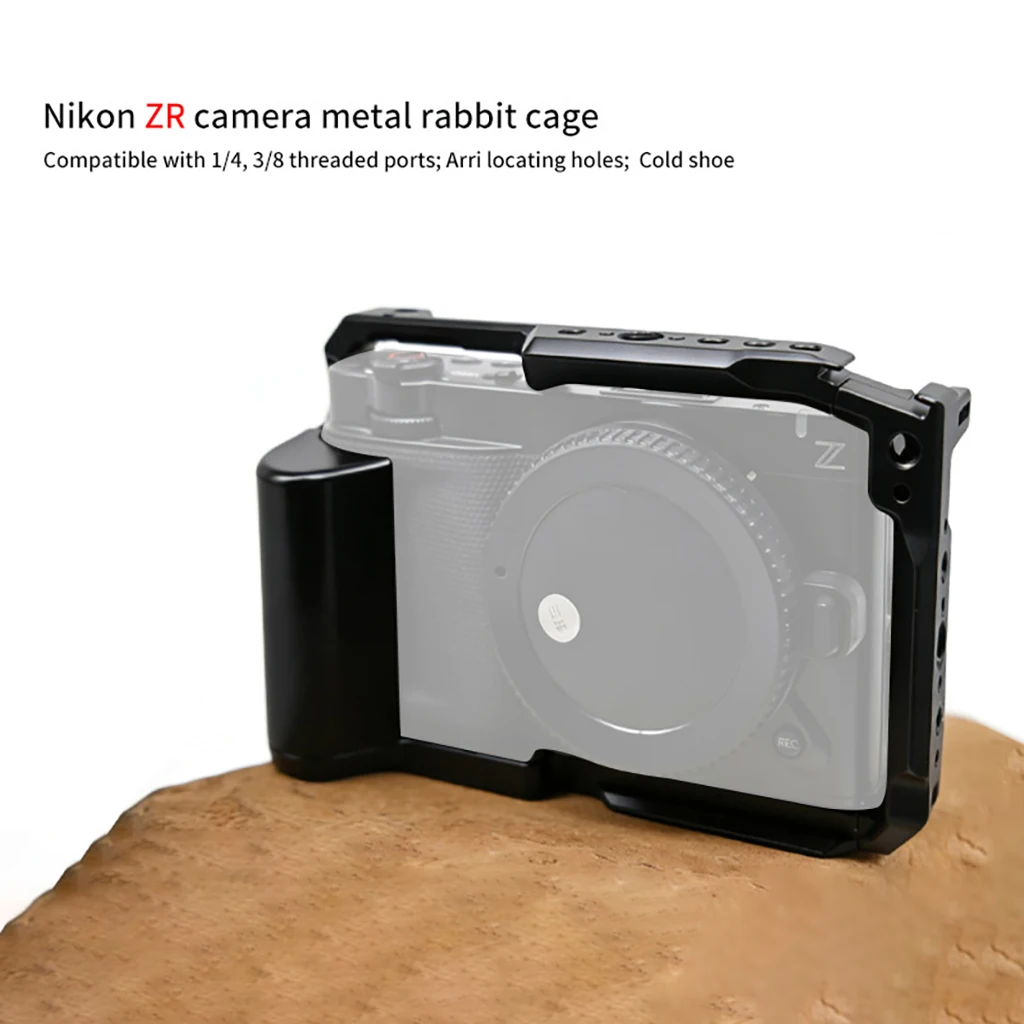 ZR DSLR-Kamerakäfig für Nikon ZR mit 1/4 3/8 Zoll Gewindebohrungen, Cold Shoe Mount, NATO-Schiene, Mikrofon- und Lichthalterung, Kamera-Schutzrahmen – Detail 13