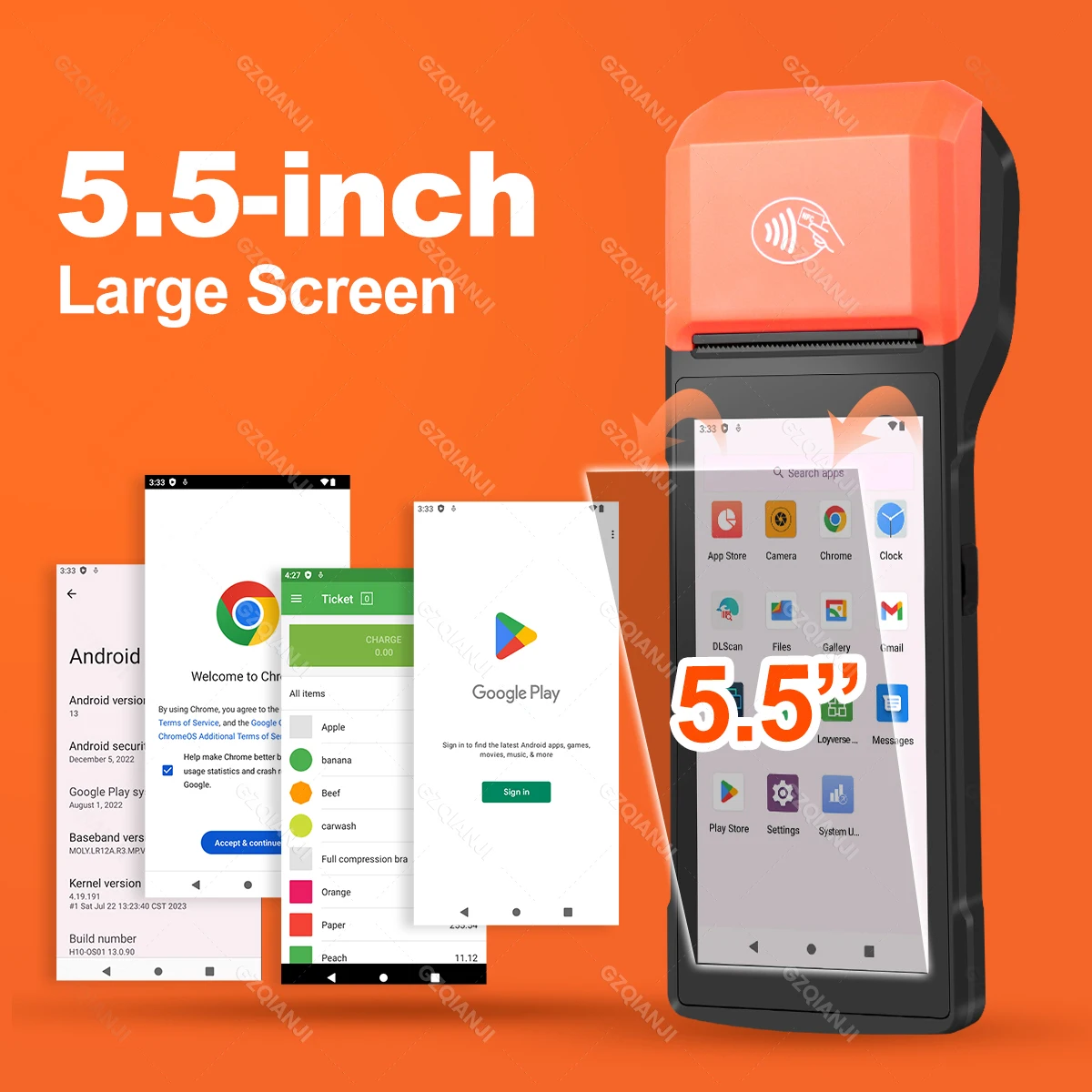 Imagem -05 - Android 13 Pos Pda Terminal 2d Leitor de Scanner com Recibo Térmico Embutido Bluetooth Impressora de Contas Portátil Wifi Nfc Pda Novo 4g