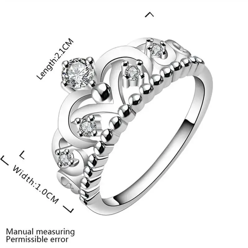 New Fashion Lady Wedding Cute Hot Lovely Simple High925quality Color Silver Jewelry Women Crystal Crown Ring R601