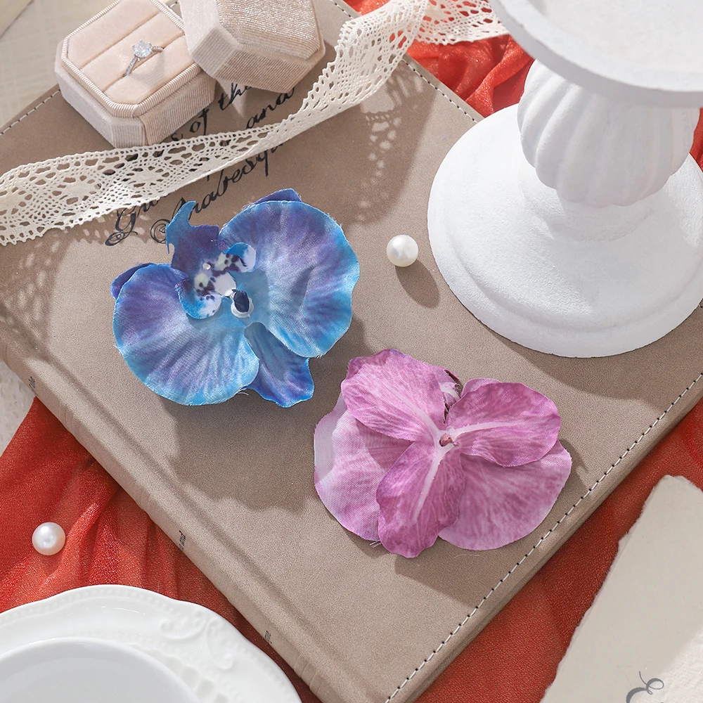 فراشة الأوركيد الزهور الاصطناعية 1/10 قطعة لتزيين غرفة المنزل الزفاف اكسسوارات الزفاف أغطية الرأس مقاطع الشعر هدايا ذاتية الصنع