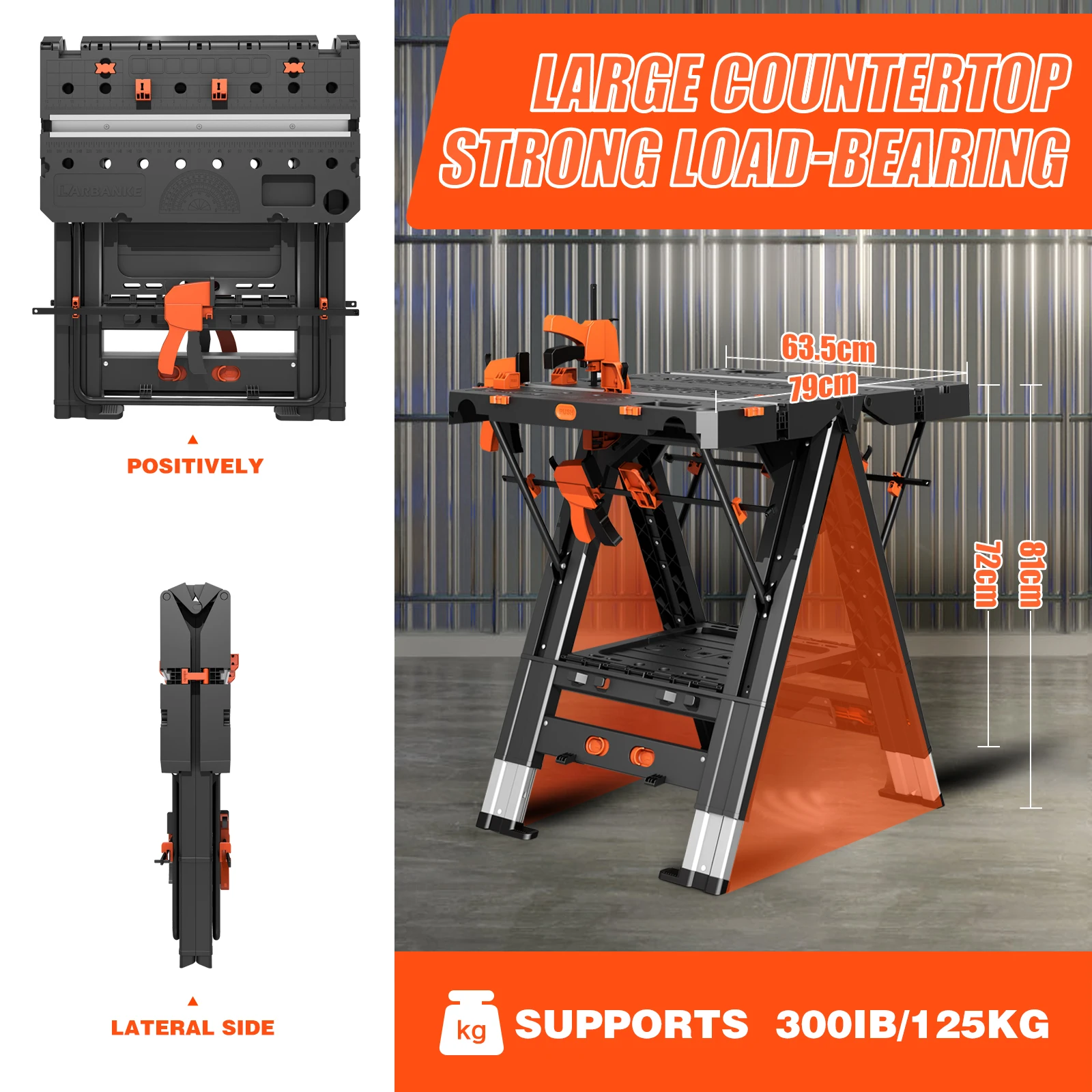 Folding Workbench,2-in-1 Waterproof Portable Folding Work Table,31" W x 25" D x 32" H Workbench,Height-Adjustable Work Table