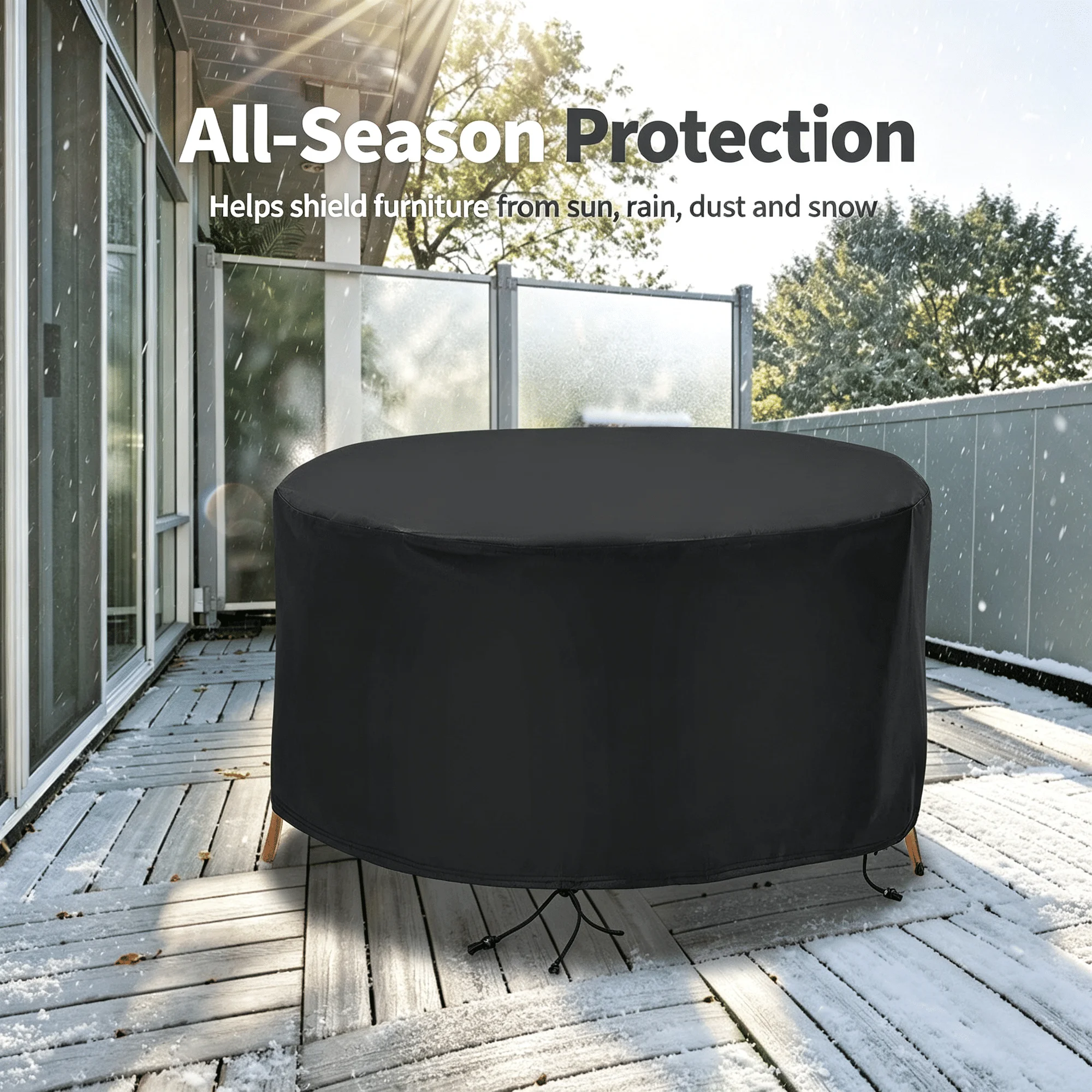 Outdoor Circular Table Chair Set Cover, 73inch-91in Diameter 43in Height 190T Polyester with Silver Inner Layer, Water UV Resist