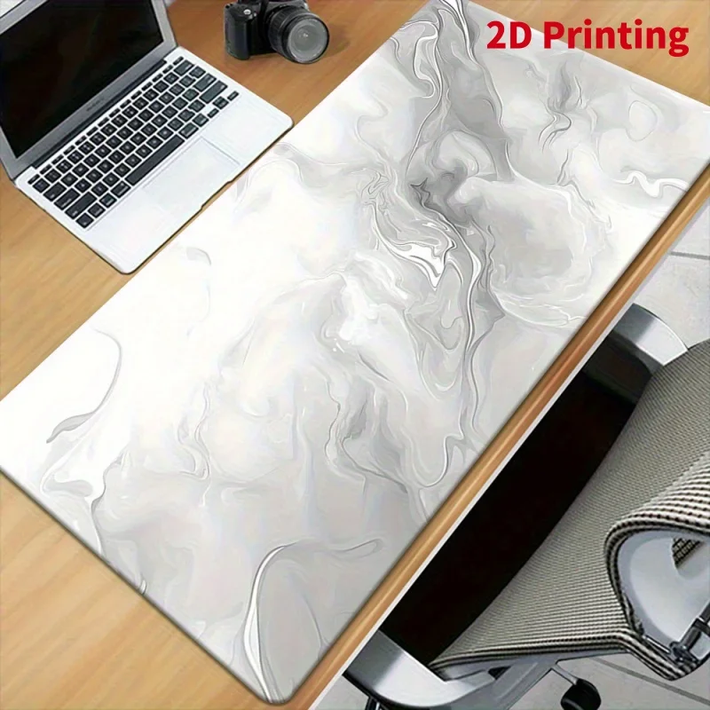 White Marble Mouse Keyboard Pad - Heavy Rubber Base Non-Slip Surface Ergonomic Wave Desk Mat for PC/Laptop Gaming Office Use Eas