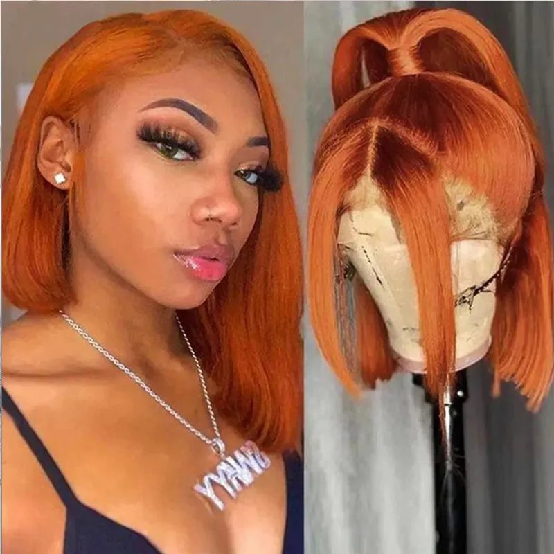 Ginger Orange Deep Wave Curly Wig Ginger Orange Closure Bob Wigs Straight Ginger Bob Lace Front Wig Wholesale