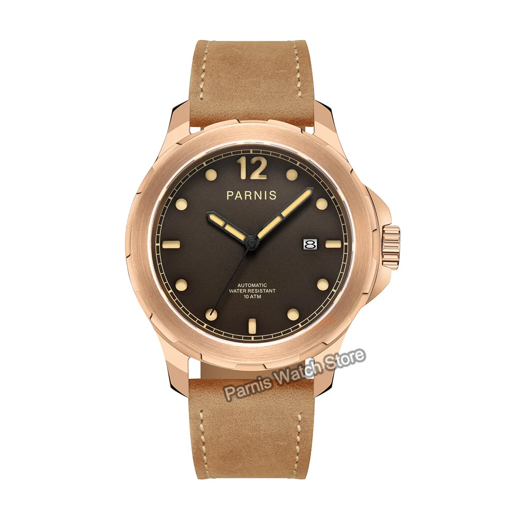 Parnis 44mm Coffee Dial Miyota8215 Automatic Movement 10ATM Water Resistant Men's Watch