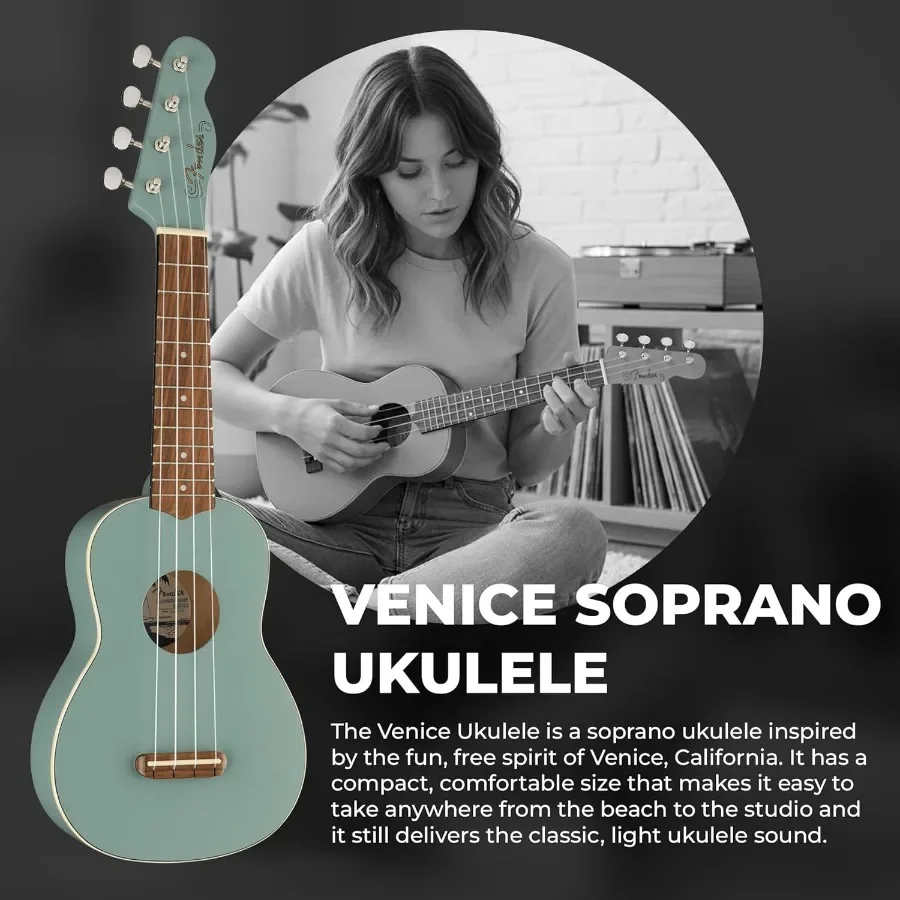 Ukelele soprano veneciano en gris sónico para entusiastas de la música y principiantes Diseño compacto con tono rico y jugabilidad suave I