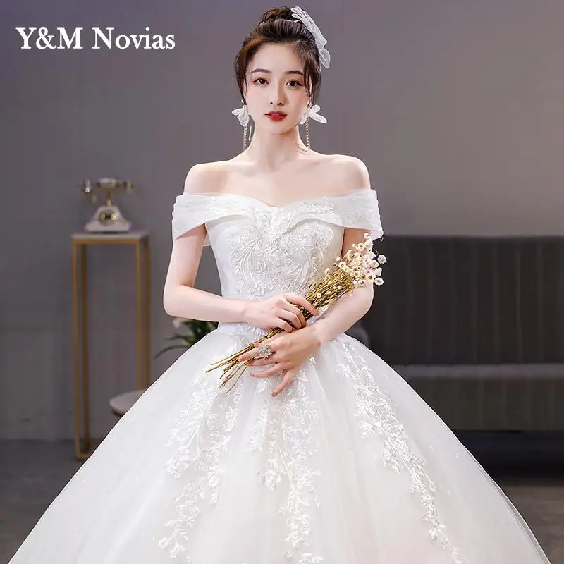 New Sweetheart Boat Neck Style China Wedding Dress Vintage Lace Embroidery Pluse Size Vestidos De Novia Bride Gowns Marriage