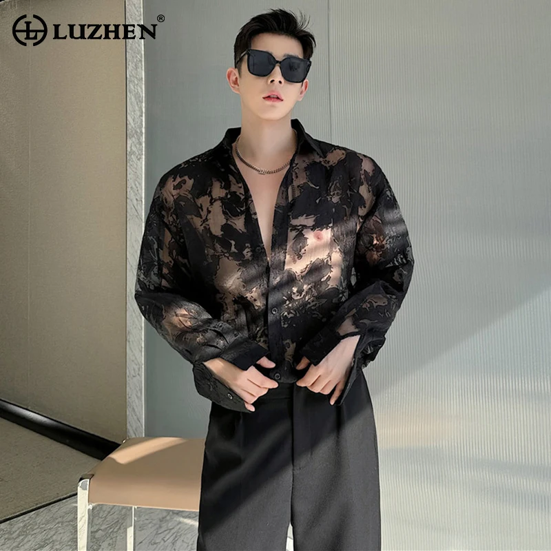 

LUZHEN Fashion Printed Translucent Design Long Sleeved Shirts Men's Personalized Street High Quality Sunscreen Clothing LZ3503