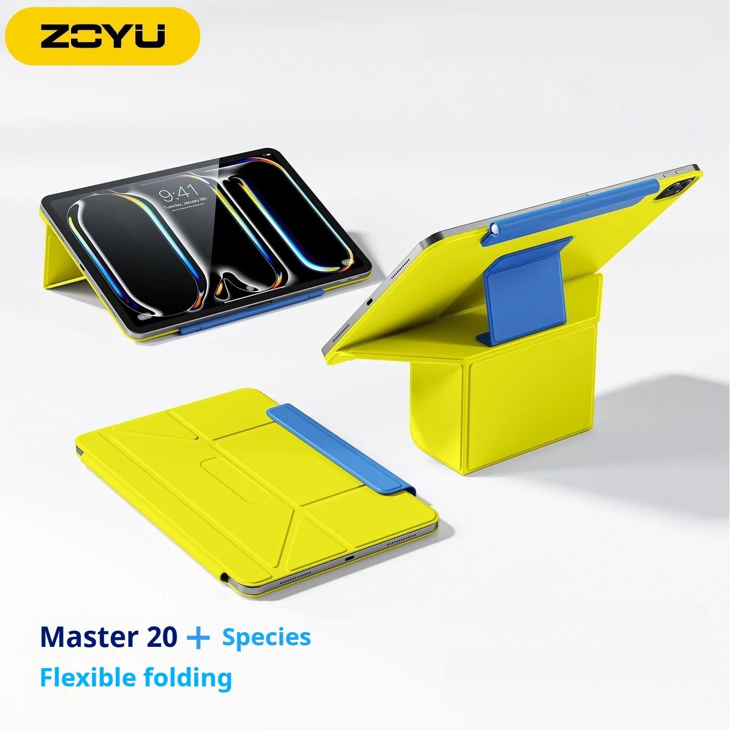 ZOYU Color Block Magnetic iPad Case, Floating Support Cover, for iPad A16 10th Gen, Air 5/6/7/8, Pro 11/12.9/13 Inch, Mini 6/7