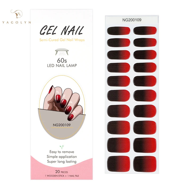 Envolturas de uñas de Gel semicuradas con borde de 16/20 puntas, Adhesivo de Color Simple, resistente al agua, juego de pegatinas de uñas de Gel de larga duración para lámpara UV, necesita