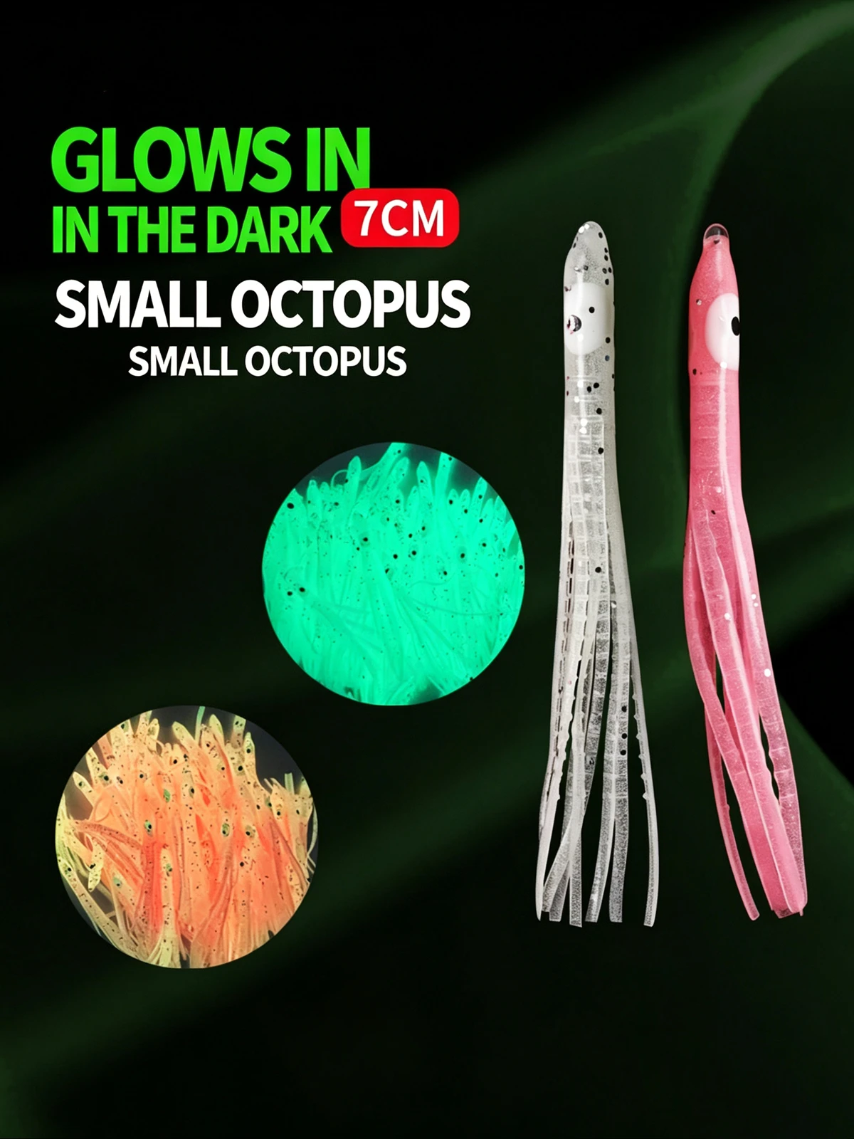 ZYZHE 10 Stück/Beutel Weicher Oktopus-Köder 7cm Leuchtender Simulations-Oktopus-Köder für Salzwasser und Süßwasser Leuchtender Tintenfisch-Oktopus-Rock-Köder – Detail 1