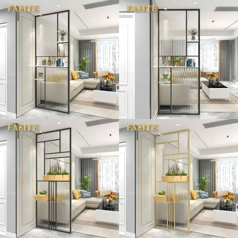 For Changhong Glass Partition Screen Wrought Iron Stainless Steel Nordic Modern Light Luxury Living Room Entrance Grille