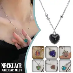 Color Changing Heart Pendant Necklace For Women Simple Design Temperature Sensitive Stone Peach Choker Party Jewelry