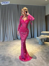 Pink Sweetheart Neck Evening Dresses Luxury Beading Pearls Dress Customized Appliques Straight Bridal Gown Vestido De Novia