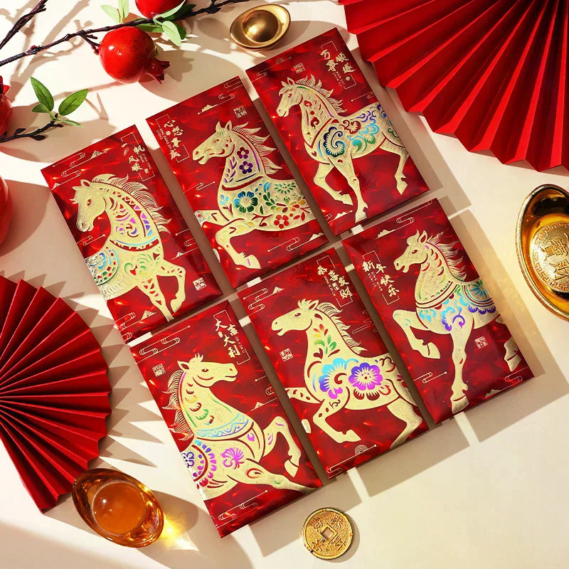 

6Pcs/set Chinese New Year Money Envelope Horse Year Red Envelope Red Pocket Spring Festival Envelope