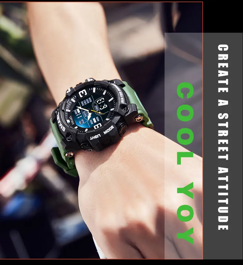 SMAEL 8049 Watch Sport LED Light Alarm Clock Dual Time Display WaterproofWeek Auto Date Wristwatches Quartz S8c03cbdb7de3431fb6486d7322edcb357