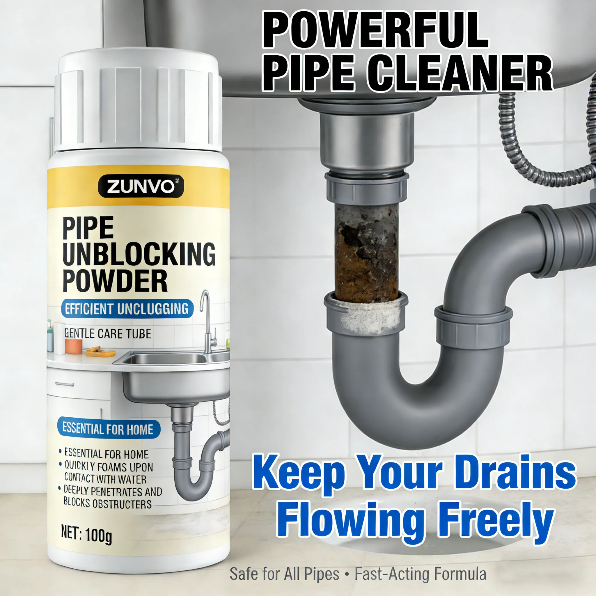 Pipe Unblocking Powder Efficient Unclogging Gentle Care For Home Drain Cleaner view 2