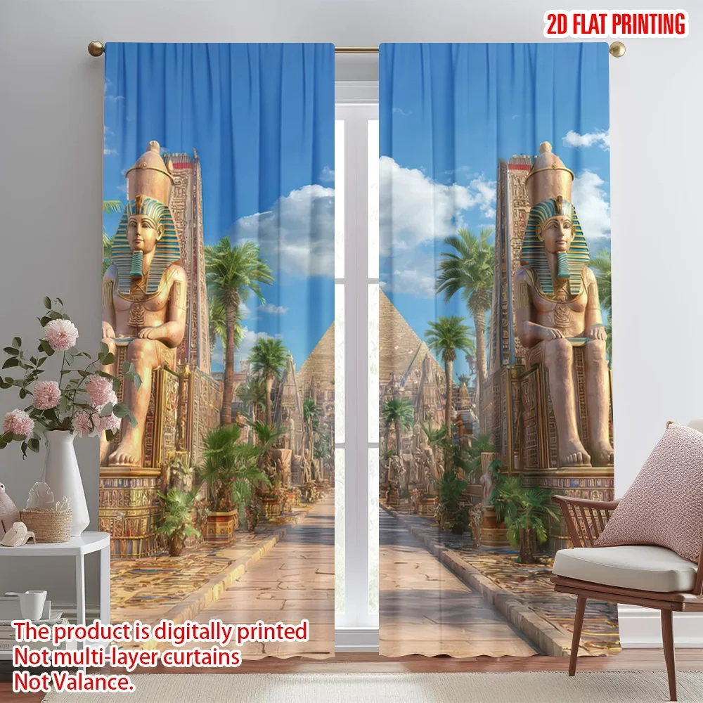 

2D flat printing 2pcs Party Window Curtains Ancient Egypt Monumental Pathway Digital Printed Polyester Drapes Festive Wall Decor